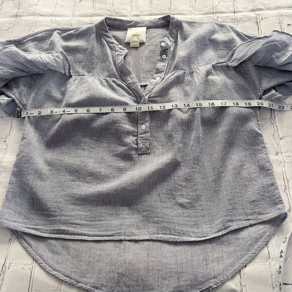 Anthro Mave Women's Blue Stripped Pull Over Ruffled Sleeves XS P Boho Preppy - Picture 5 of 10
